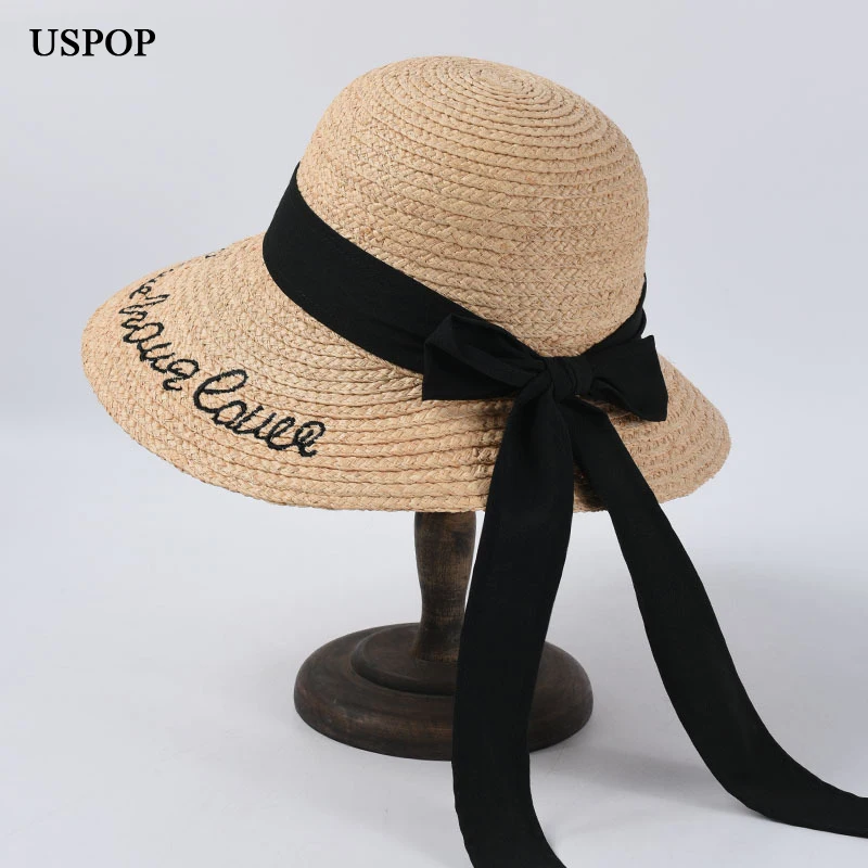 Шляпа от солнца USPOP из рафии с вышивкой модная пляжная Соломенная Панама широкими