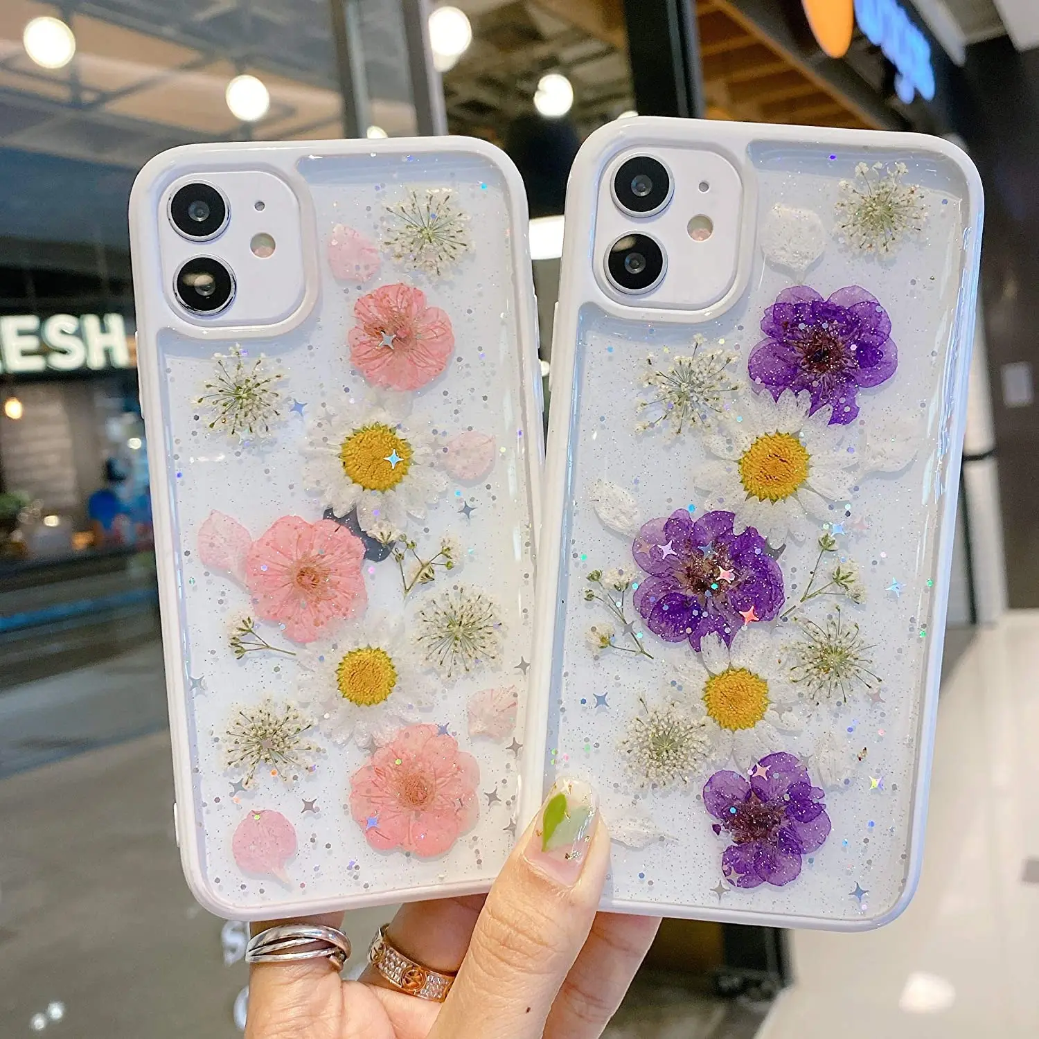 

Чехол для телефона с высушенными цветами для iPhone 11 Pro Max, ударопрочный Прозрачный цветочный симпатичный чехол с прессованными цветами для ...