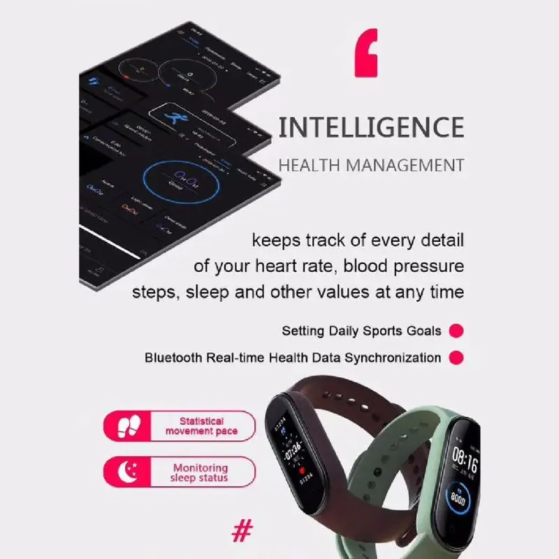 

M5 Sport Fitness Tracker Smartband Smart Bracelet Blood Pressure Heart Rate Monitor Smart Band Wristband Men Women X6HA