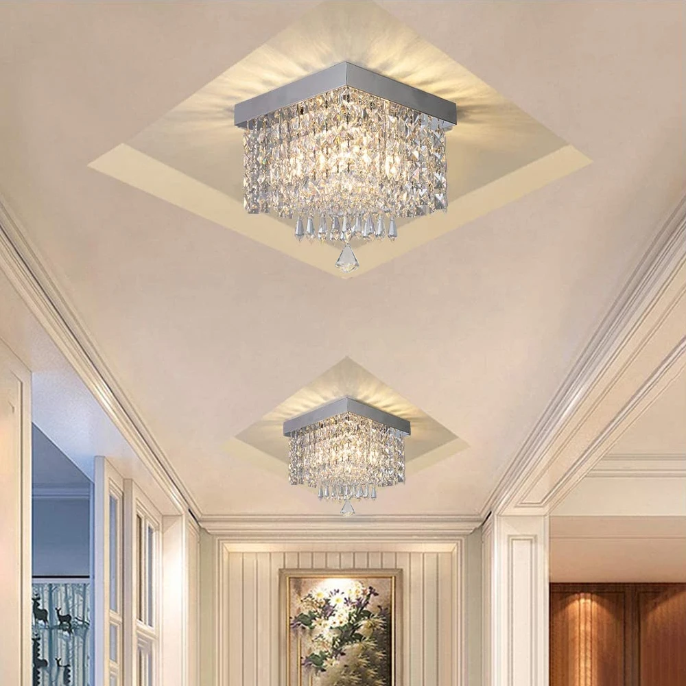 

CE ETL Hot-Selling Square 250mm Nordic Modern Chandelier Chrome Color Crystal Lighting Ceiling Lamp for Dining Room Hotel
