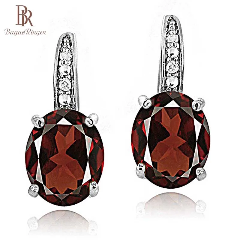 Bague Ringen роскошные 925 пробы серебряные серьги для женщин красный фиолетовый желтый драгоценный камень свадебные серьги с камнями ювелирные изделия