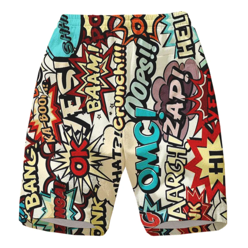 Поддержка персонализации повседневных мужских шорт с комиксным принтом|Плавки и