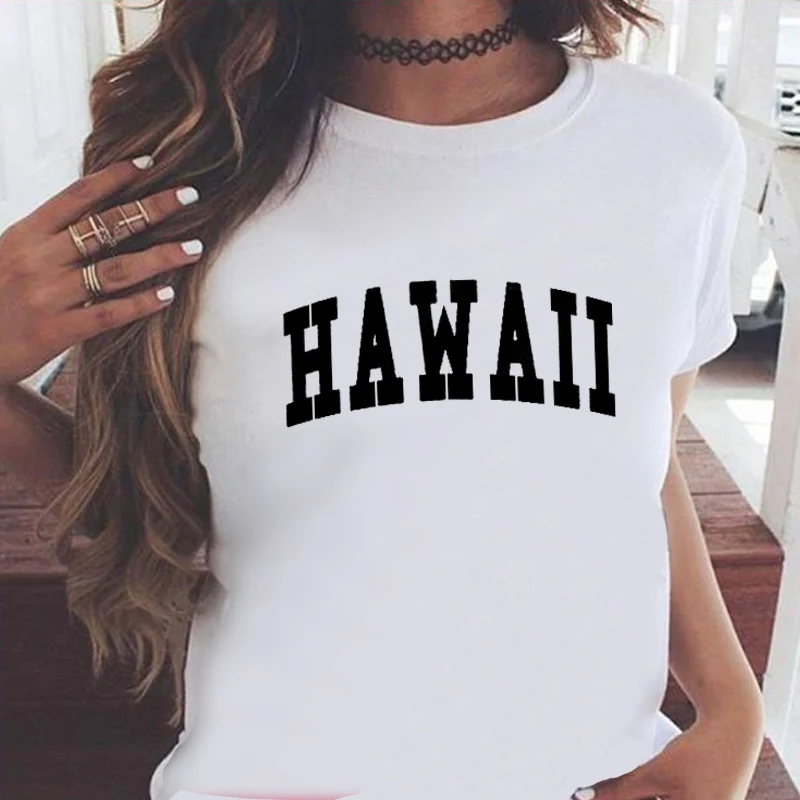 

Hawaii Holiday Clothing Harajuku O-Neck Beach T Shirt 2021 Women Fashion Black Fashion Top Harajuku Mama Clothing Vintage