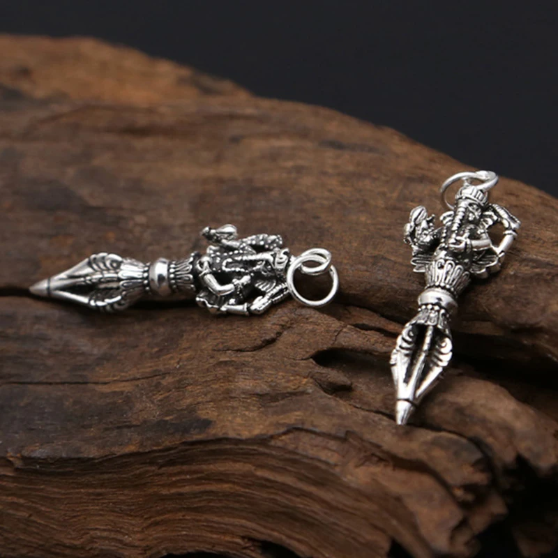 S925 Sterling Silver DIY Bracelet Accessories Elephant Trunk Vajra Pendant Bracelet Retro Style Pointed Pestle Wholesale