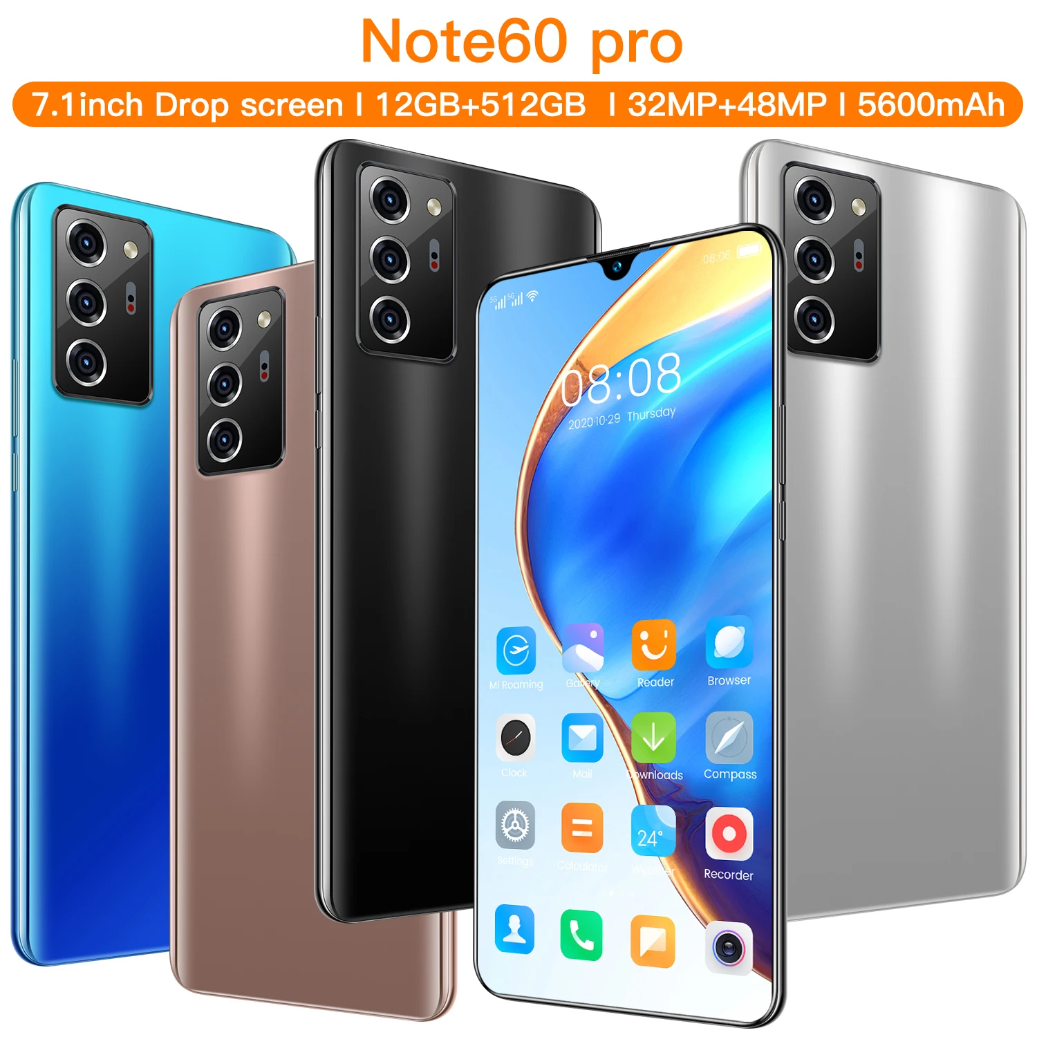 

Note60 Pro 7.1inch Smartphone 32+48 MP Premium Camera pixels 5600mAH Fast Charge phone 10Core 12+512 High-profile mobile phone