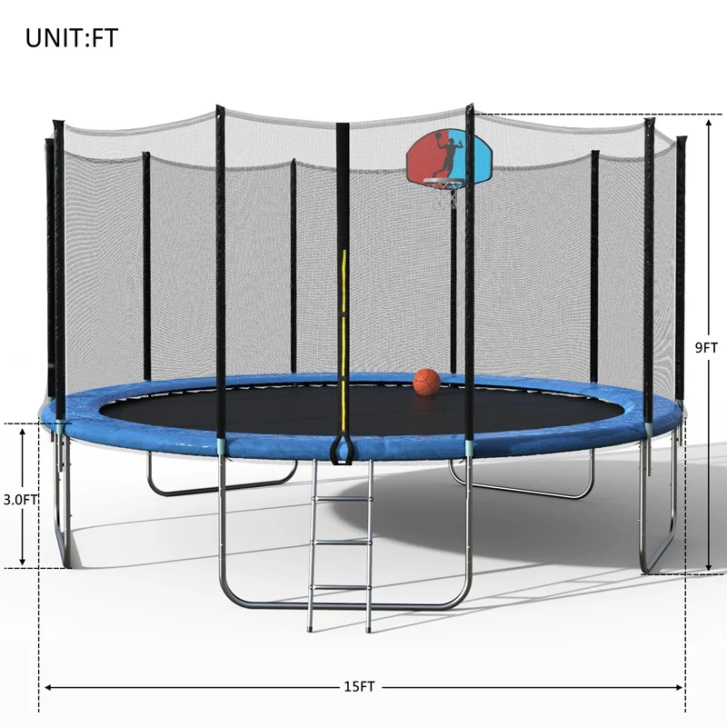 

15FT Round Trampoline Kids Adults Enclosure Net Pad Rebounder Outdoor Exercise Home Toys Jumping Bed Safety Net Protection Guard