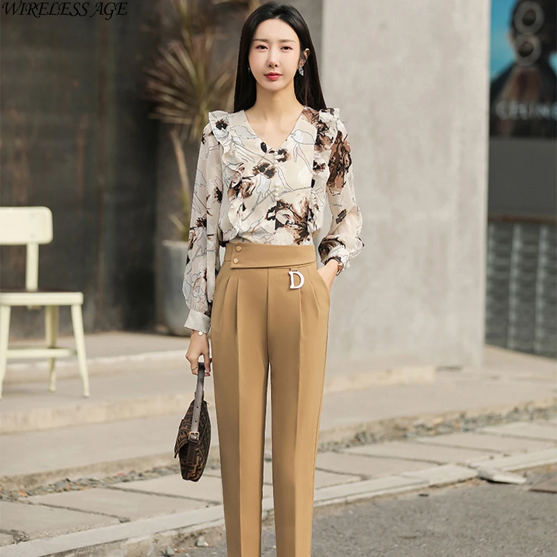

WIRELESS AGE Pants Women High Waist Slim Korean Style Straight Loose Solid Color Commute Length Suit Pants 2021 New Fashion Wild