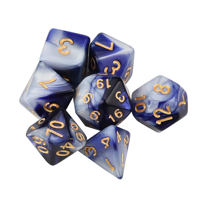 black dice set 7 шт. игральные кости набор trgp игра полихедрон D4-D20 многогранный новая башня для игральных костей акриловые dados rpg двухцветные многоцветные игральные кости DND 30A19 - Цвет: black dice set