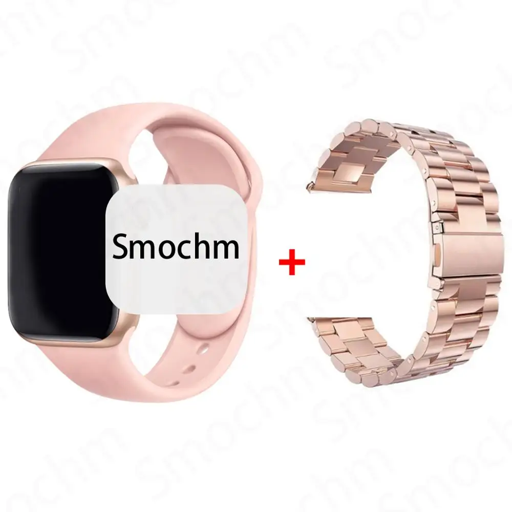Smochm IWO 8 Plus 1:1 MTK2502C Беспроводное зарядное устройство Bluetooth Смарт часы обновление IWO 9 IWO8 Smartwatch 44 мм серия 4 для Apple Watch - Цвет: RoseG RoseGStainles
