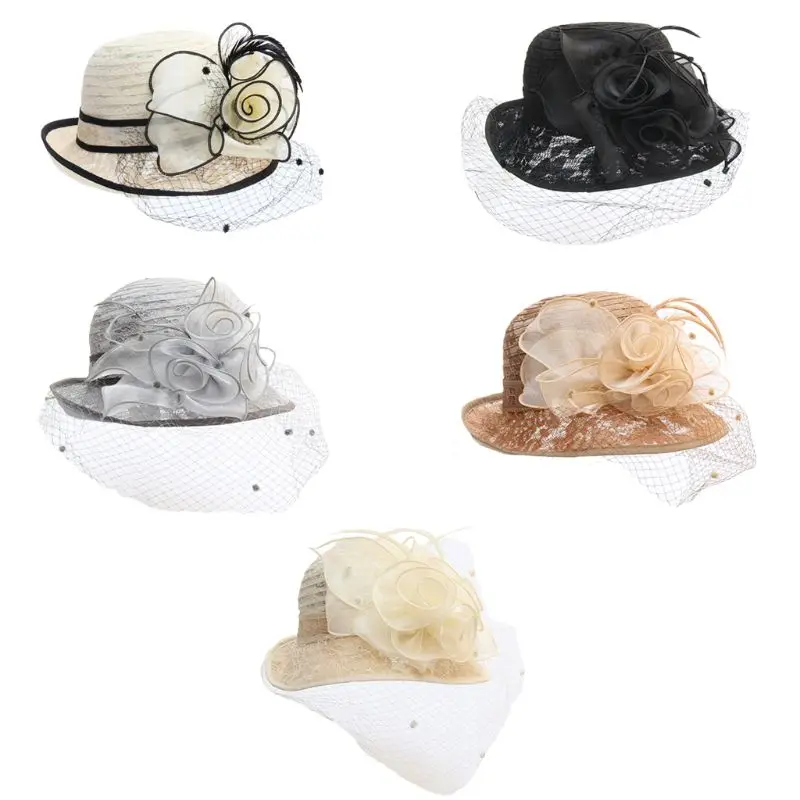 

Женская винтажная кружевная Шляпка в стиле Дерби, сетчатая вуаль с цветочным узором, Свадебная вуалетка