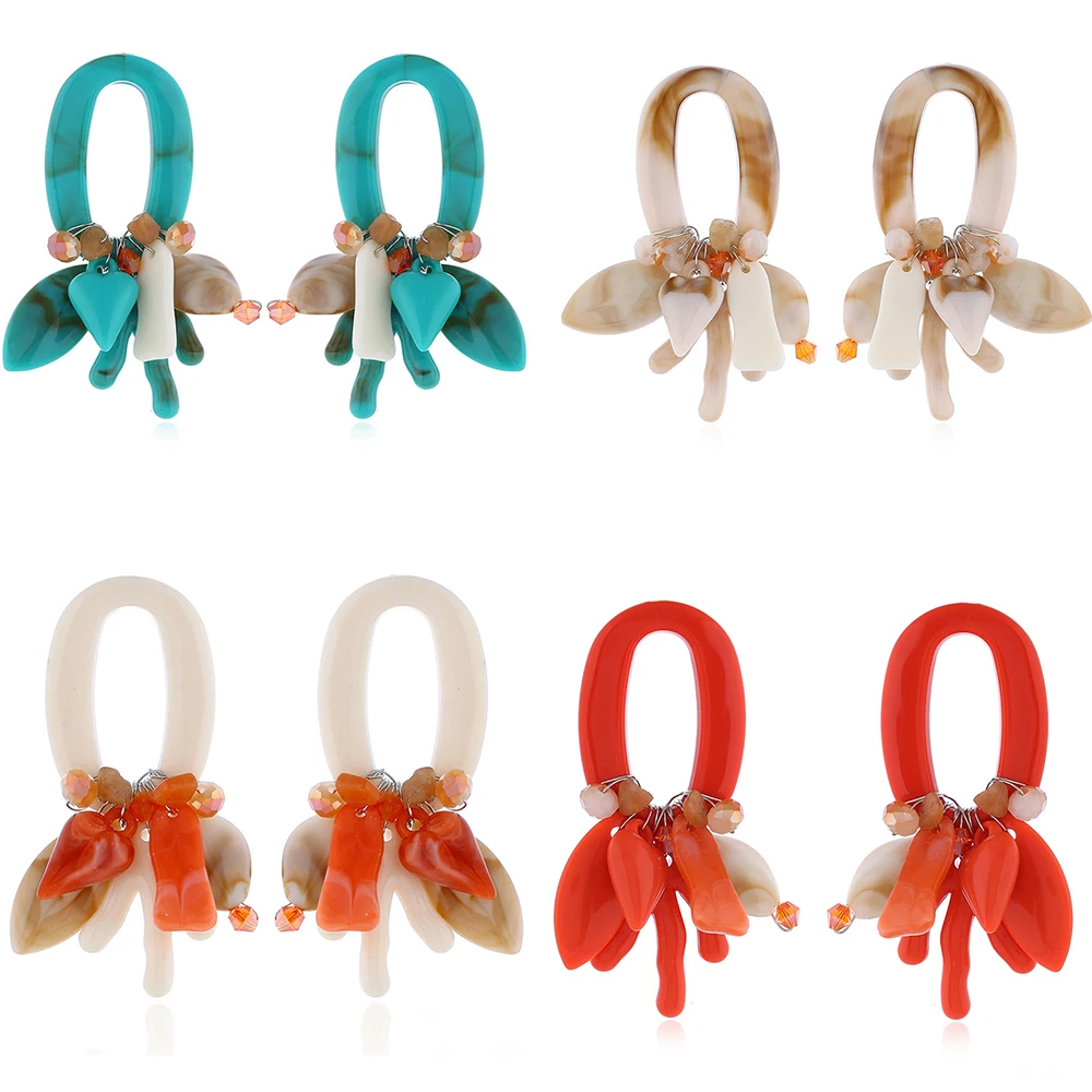 

QMHJE Boho Statement Earrings Women Dangle Big Flower Shell Coral Drop Acrylic Earring Vintage Indian Earings Aretes Resin Ocean