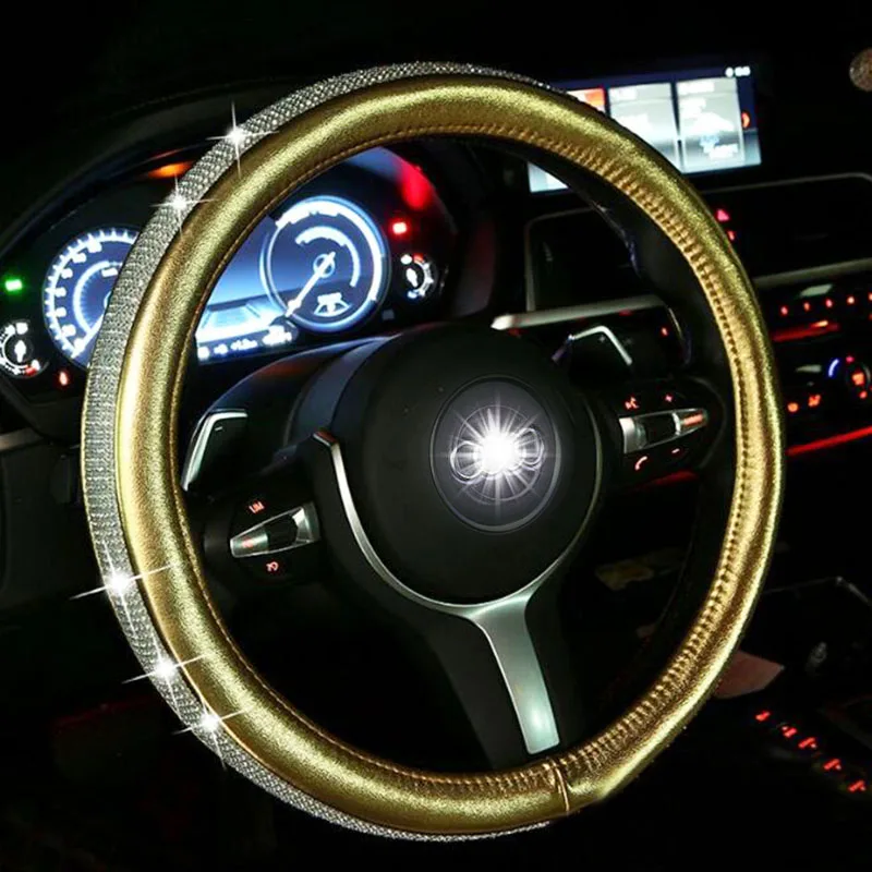 

Luxury Diamond Rhinestone Car Steering Wheel Covers Colorful Leather Crystal Car Handlebar Cover Auto Car Interior Accessories