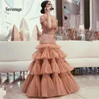 Платье-Русалка Sevintage, арабское платье знаменитости с открытыми плечами, кружевная многослойная юбка с блестками, вечерние платья, размера плюс платье