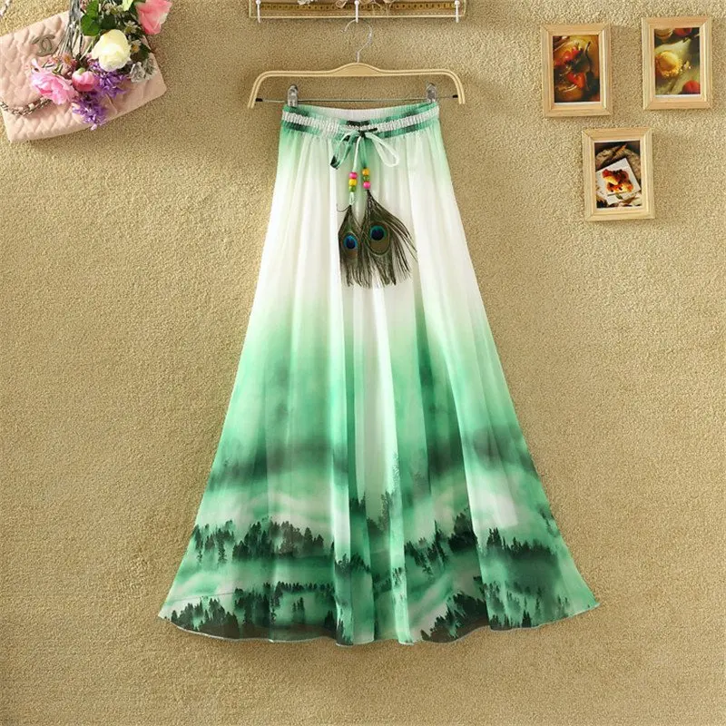 Style Twelve Модные женские макси юбки Повседневные Элегантные Saia Longa шифоновые богемные винтажные летние женские длинные юбки цветок Этническая одежда - Цвет: Style Twelve