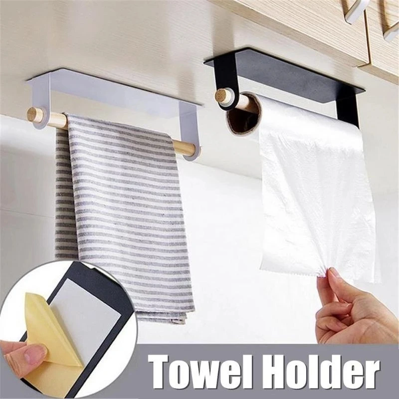 

NEW Bathroom Wood Towel Hanger Rack Bar Kitchen Cabinet Cling Film Rag Hanging Holder Organizer Toilet Roll Paper Holder Shelf