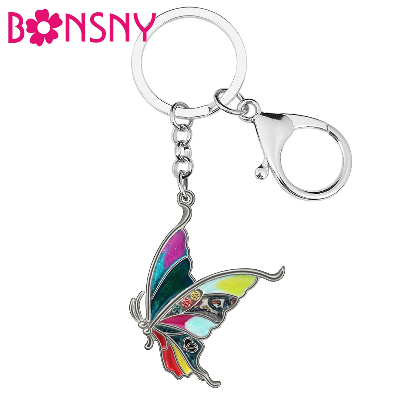 BONSNY эмалевый сплав Цветочный 3D маллохвост Бабочка Брелки модные брелки для