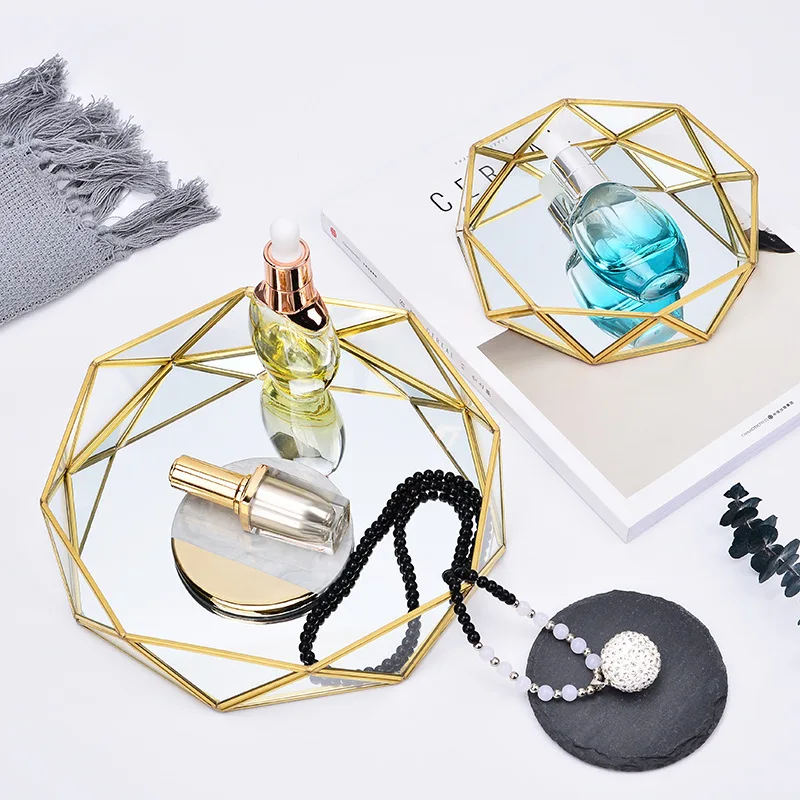 

Glass Cosmetic Jewelry Perfume Lipstick Storage Tray Food Display Stand Desktop Sundry Tissue Organizer Box Trays Decorative