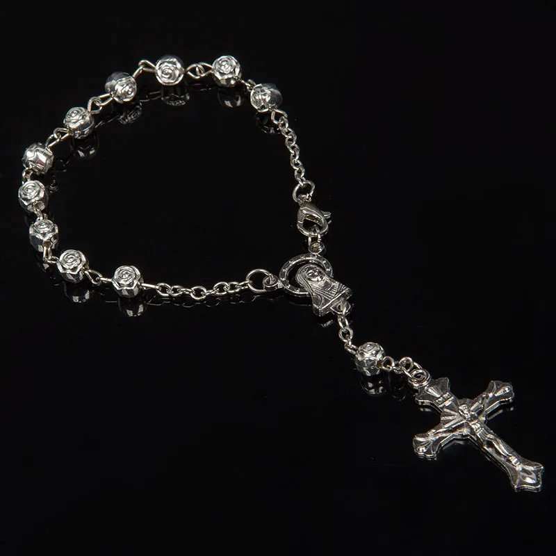 

Pearl Rose Bead Bracelet Religion Jesus Little Angel Rosary Bracelet Christianity European Alloy jewelry Hot sale