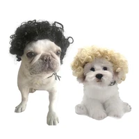 pet wig hat dog cospaly props cat headdress dog headdress adjustable curls cap for cats puppy accessories