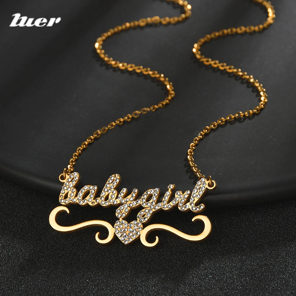 

LUER Personalized Stainlesss Custom Name Necklaces/Heart Name Necklace Pendant Letters for Women BlingBling Jewelry Gift