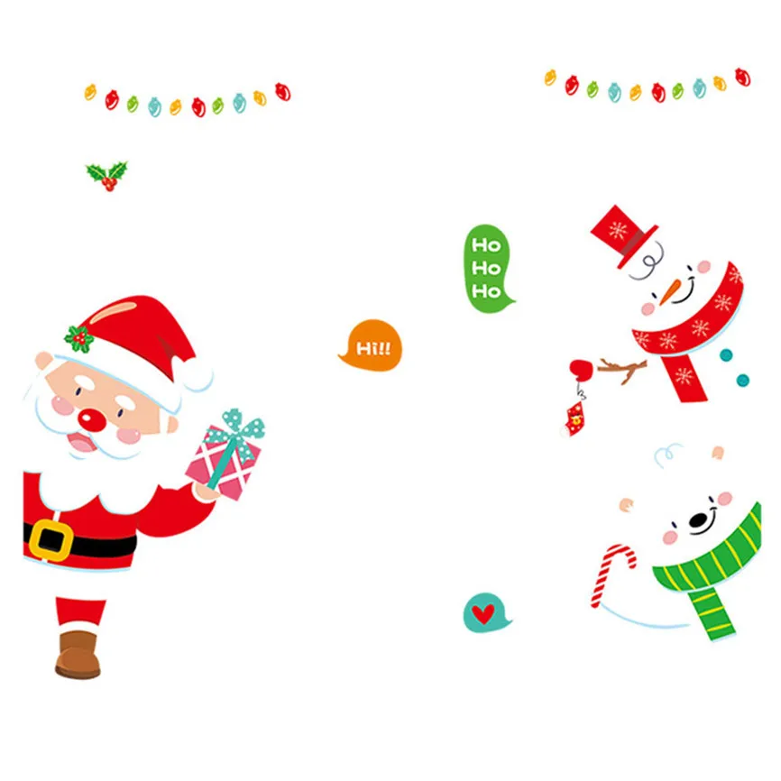 Новый год 2020 Мультфильм Снеговик Санта Наклейка на окно Рождество Домашний Декор