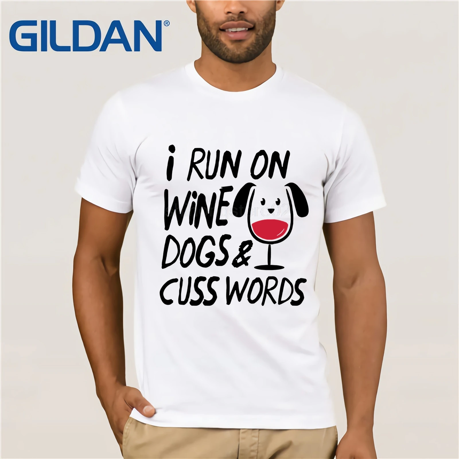 Летняя футболка с надписью I On Wine Dogs And Cuss | Мужская одежда