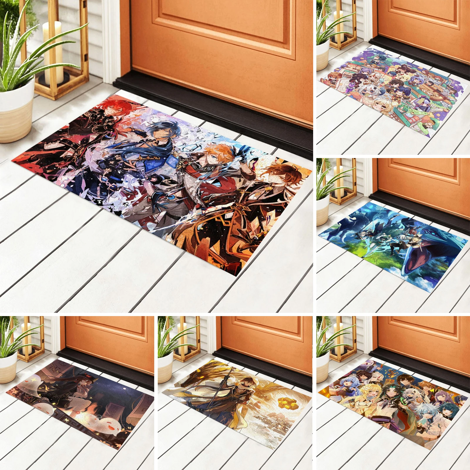 

Anime Game Genshin Impact Front Door Welcome Mat Heavy Duty Welcome Doormat for Indoor Outdoor Rug Entryway Mats, 15.7x23.6in