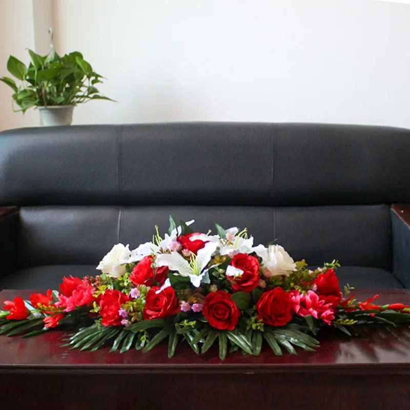 artificial rose lily flower row table runner wedding hotel sign in road lead home Christmas DIY decoration | Дом и сад