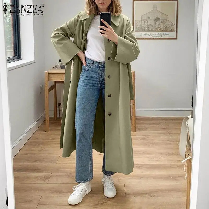 

Women's Coats & Jackets ZANZEA 2021 Spring Autumn Fashion OL Long Sleeve Trench Casual Solid Loose Button Up Oversized Outwears