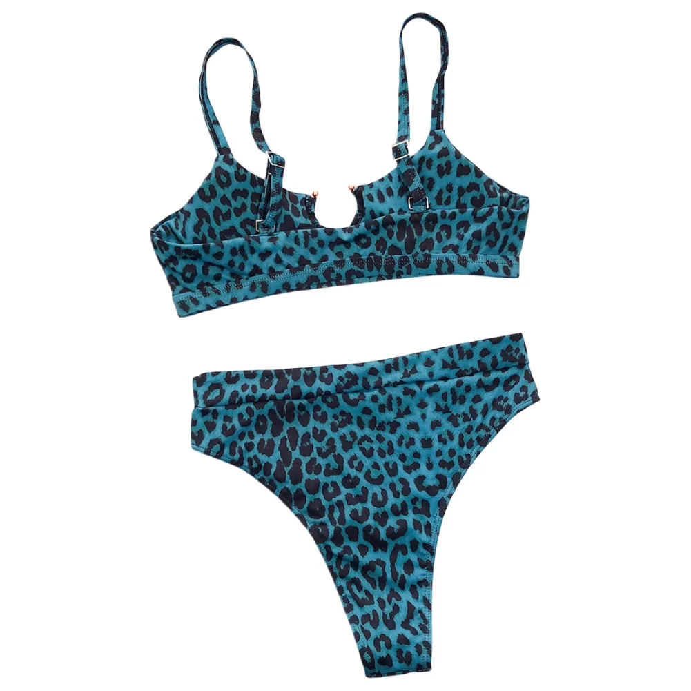 

Women Sexy Leopard Snake Print Swimsuit Padded Bra Low Rise Briefs Bikini Set