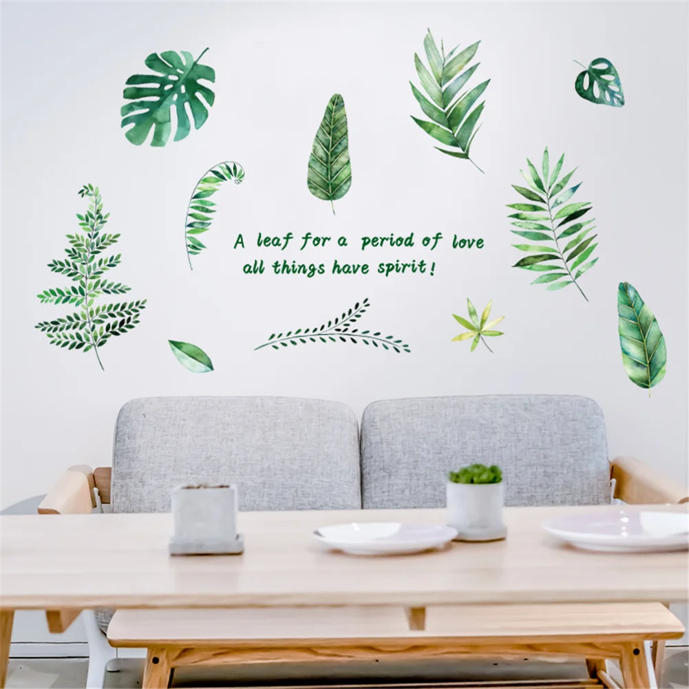

Pastoral Tropical Leaves Wall Sticker Green Leaf Wall Decal PVC Sticker For Bedroom Living Room Background Kindergarten Decor