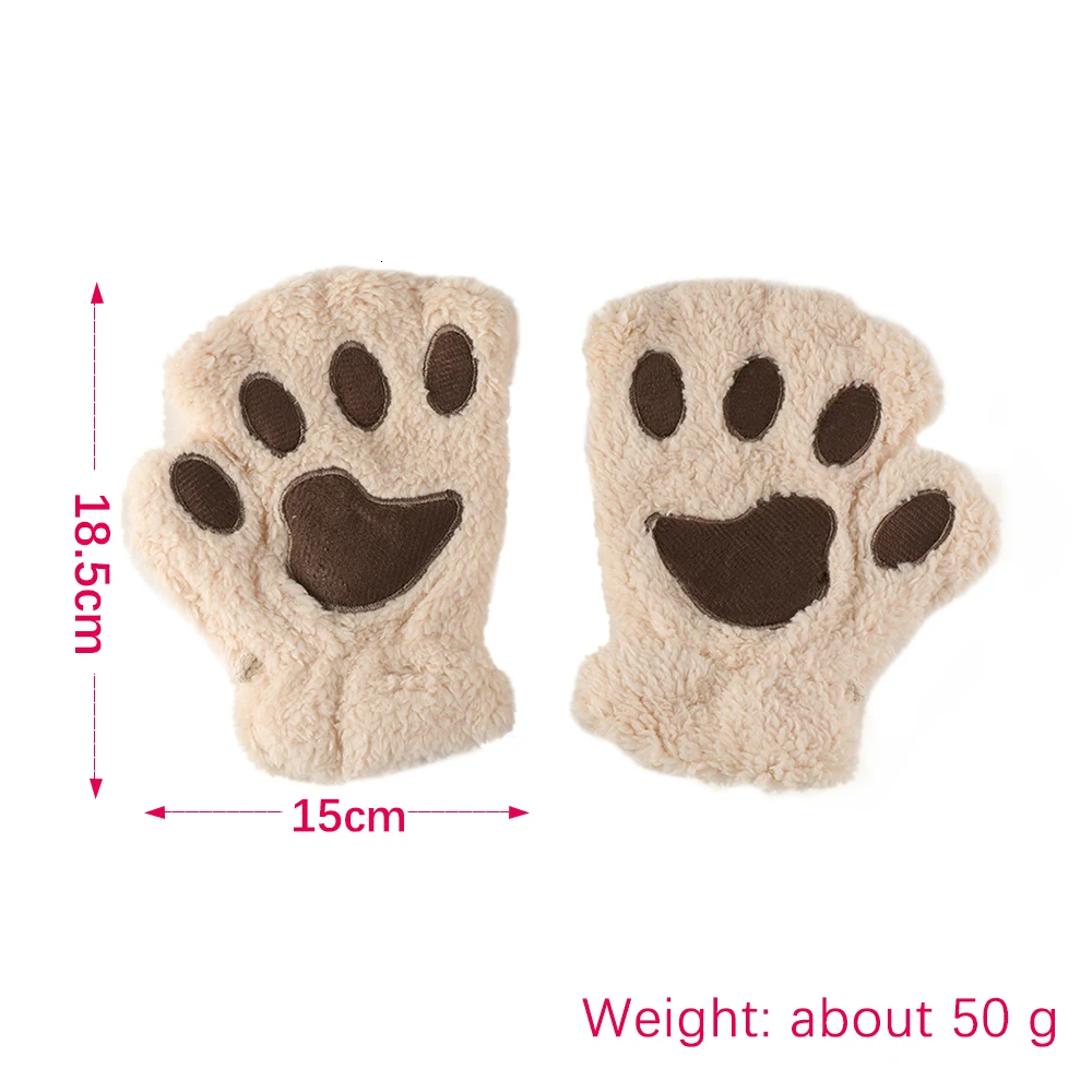Зимние женские перчатки милые теплые перчатки без пальцев пушистый медведь кошка плюшевая лапа коготь Половина пальца Luva Peluche Modis Eldiven