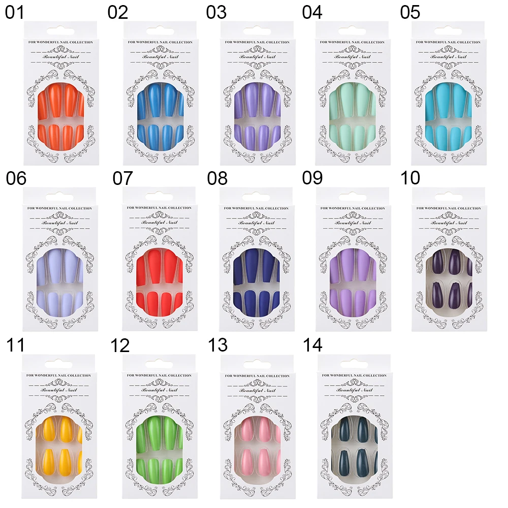 

24Pcs Matte Long Ballerina False Nails Tips Colorful Coffin Full Cover Fake Nails With Glue Nail Art Decor Manicure Extension