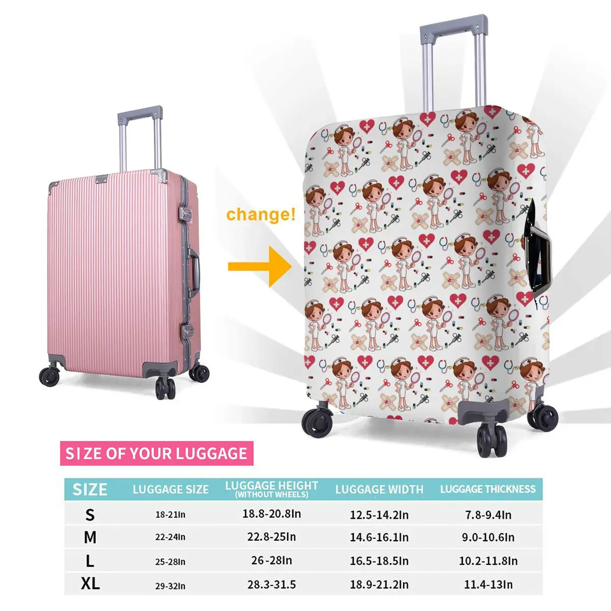 

WHEREISART Nurse Girl Pattern Trolley Luggage Cover Travel Suitcase Suitcase Protective Covers For 18-32 Inch Luggage Cover