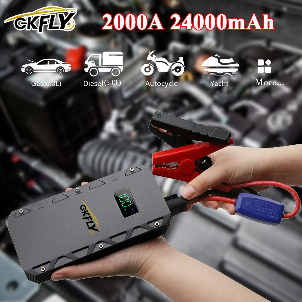 

GKFLY 1500A Powerful Car Jump Starter 12V Starting Cables Device Portable Power Bank Petrol Diesel Car Battery Charger Booster