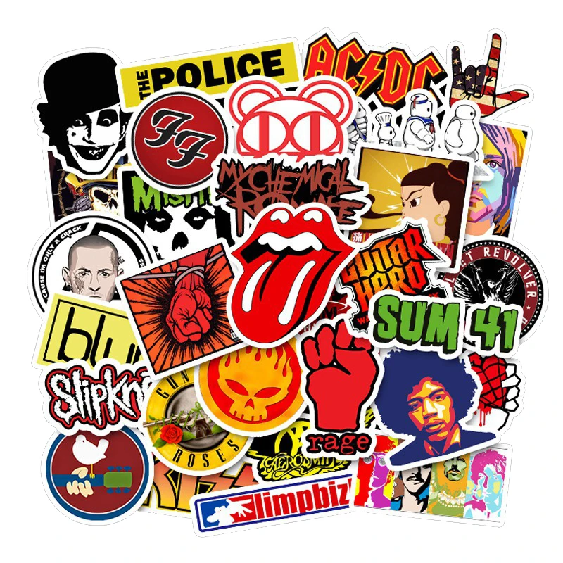 Стикеры в стиле рок группы с граффити наклейки сделай сам для музыки гитары