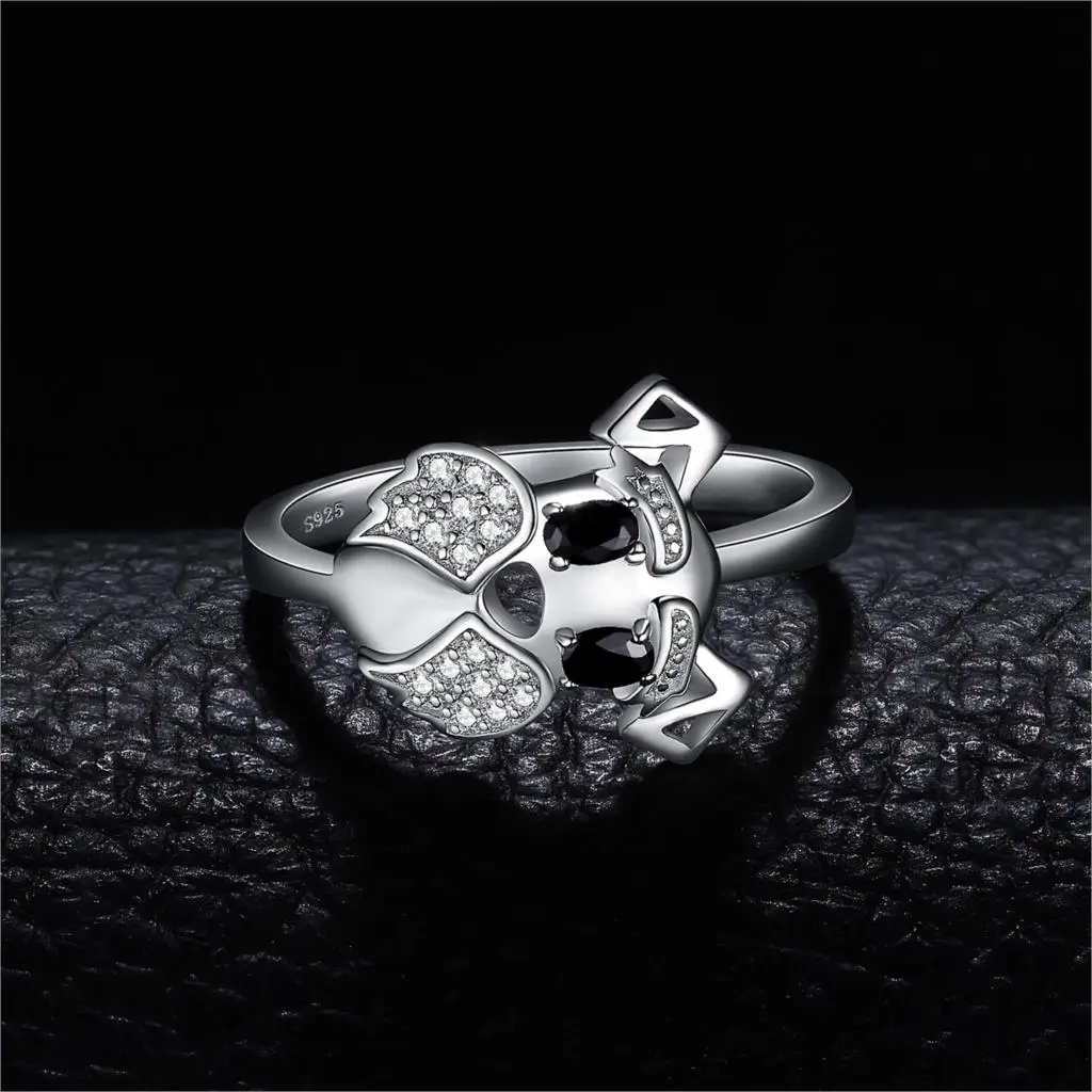 JewelryPalace Schnauzer Terrier Dog Puppy Pet Lover Genuine Black Spinel Ring 925 Sterling Silver Pet dog Children's Girlring