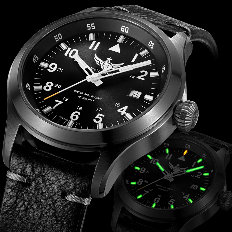 Мужские часы tritium мужские наручные Yelang military T100 светящиеся водонепроницаемые