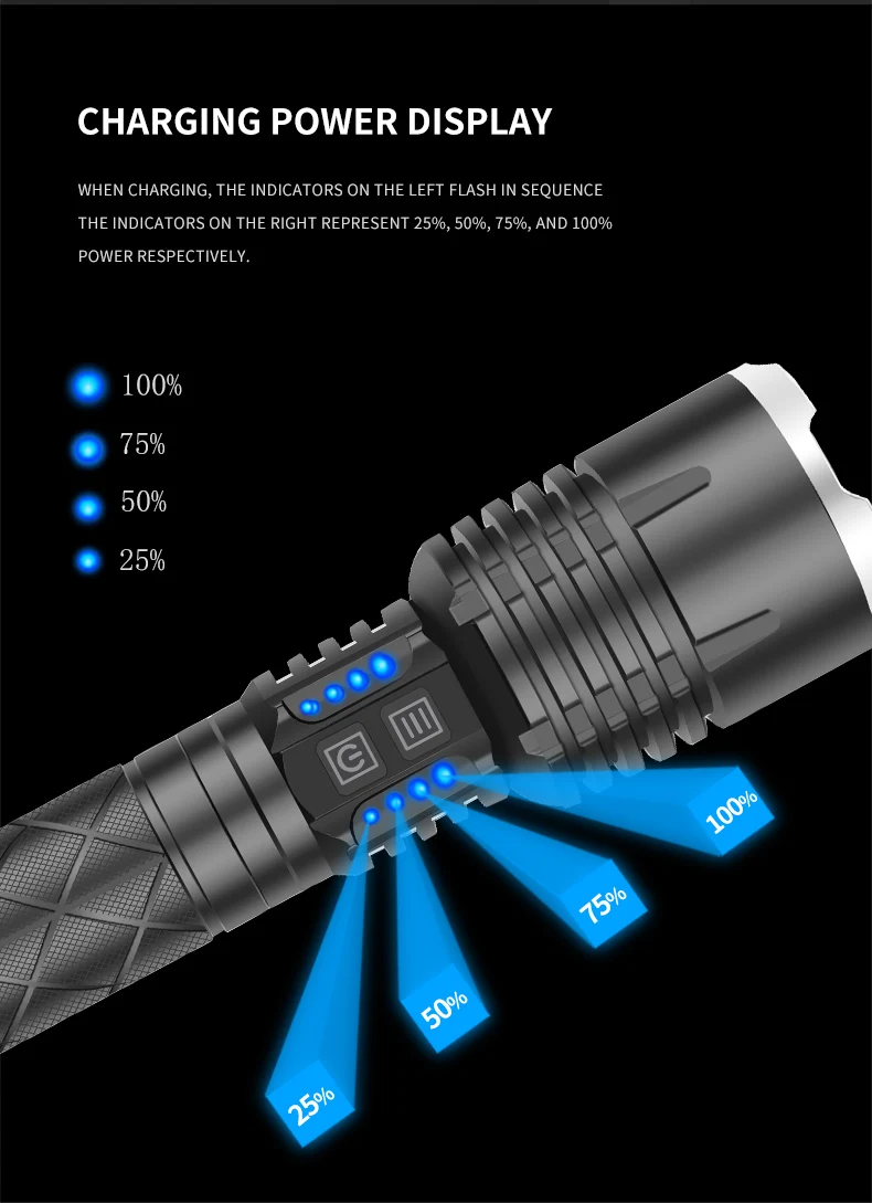 Barato Linterna LED XHP120 Superbrillante, Antorcha Con Zoom De 7000Lm, Recargable Vía USB, Resistente Al Agua, Con Pantalla Eléctrica