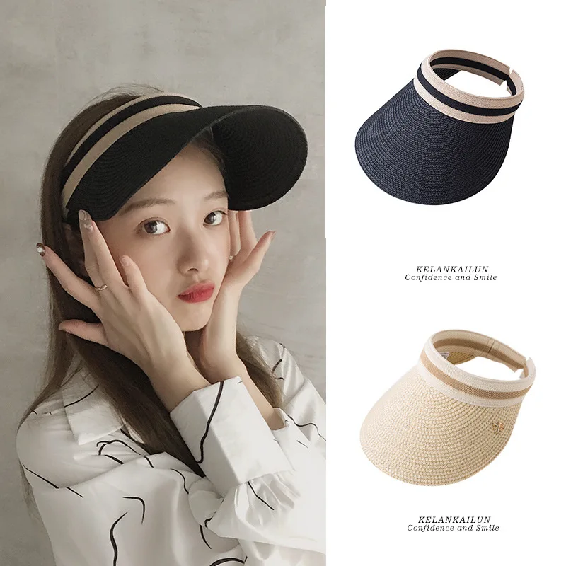 

Women Hats Straw Hat Visor Beach Hats for Women Empty Top 2021 Bowknot Women's Summer Hat Ladies Caps Bonnets for Women Designer