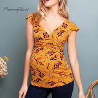 breastfeeding shirt maternity clothes sleeveless summer printed v neck pregnancy top for pregnant women nursing wear plus size