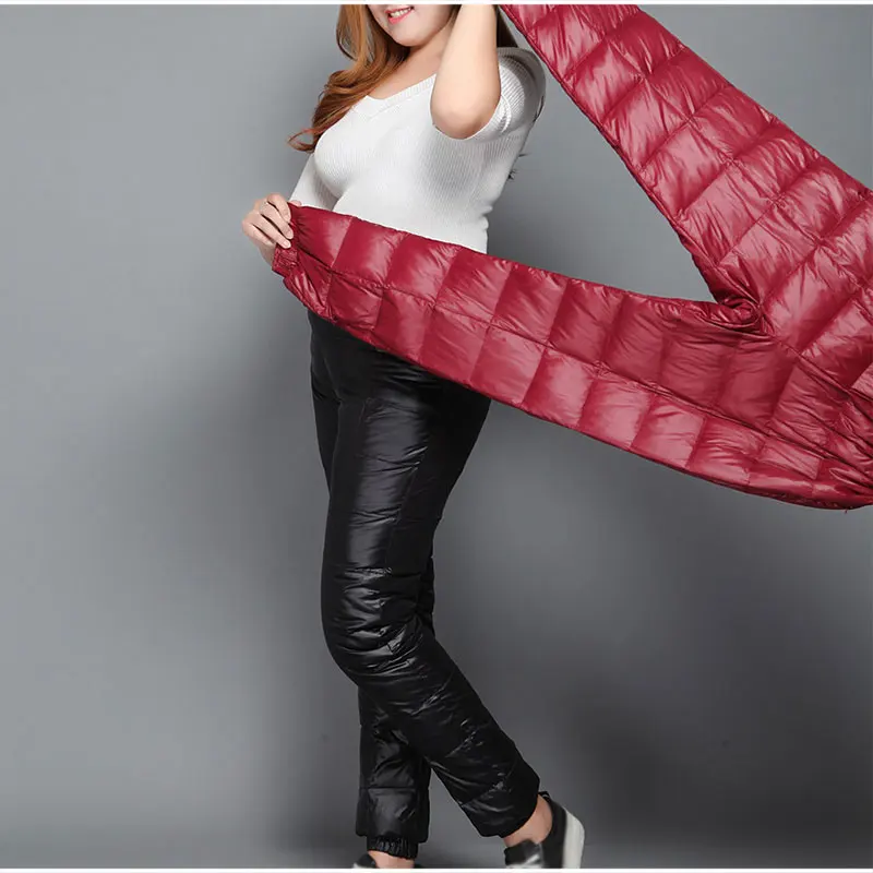 Size Winter Duck Plus Down Velvet Jogger 8XL 10XL Women Elasitc Waist Skinny Warm Casual Pants Female Black Work Trousers