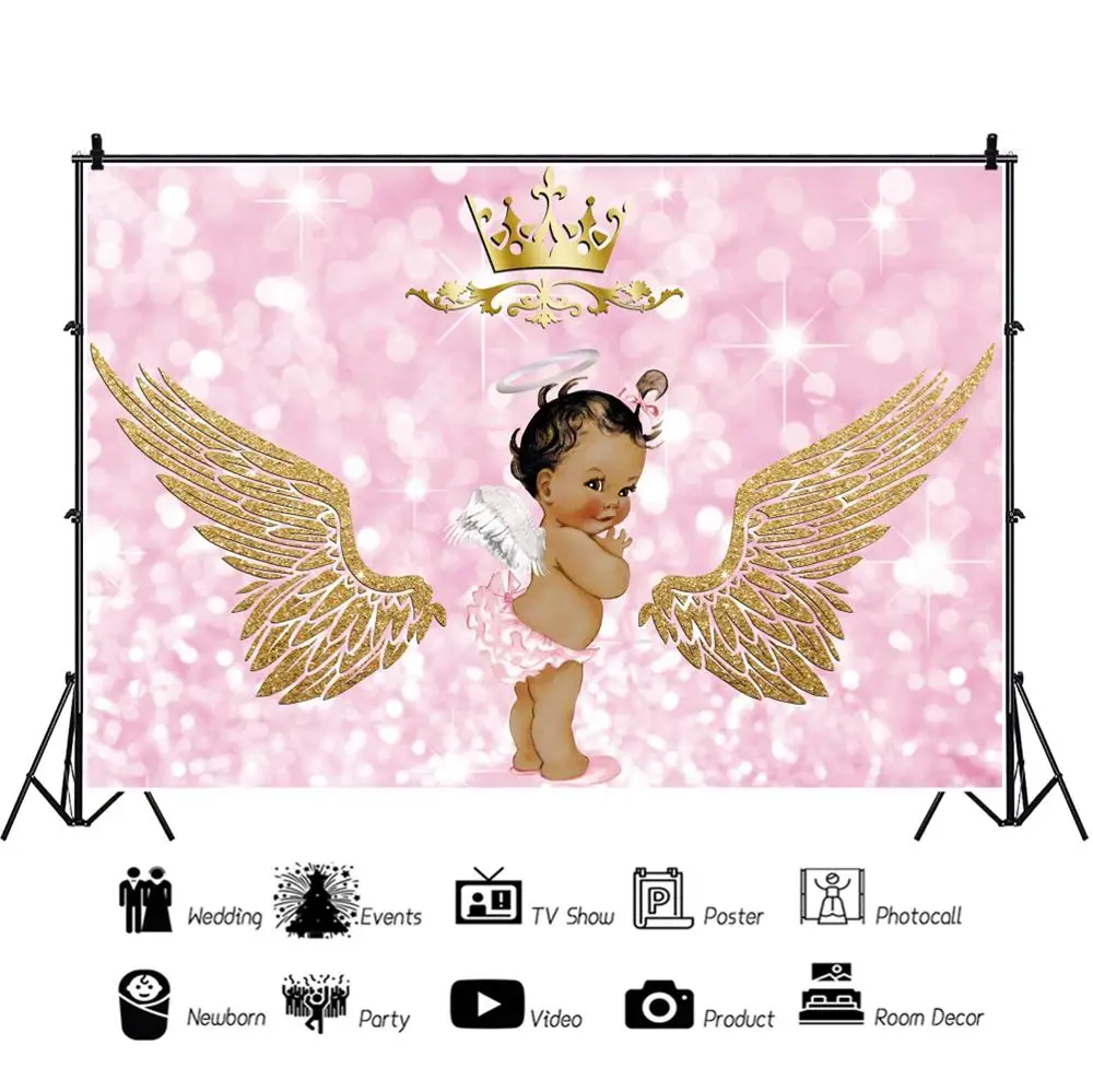 Yeele Девочка День рождения фон розовая корона крыло принцесса ребенок душ