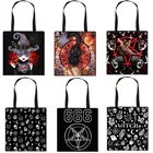 Женская сумка на плечо Witch666с надписью Hail Satan, женская сумка BaphometWitchcraft, повседневная сумка-тоут с черным котом, женская сумка для покупок