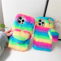 fashion hairy rainbow phone case for huawei p40 pro p30 lite p20 p10 mate 20 10 y9 y7 y6 y5 2019 nova 8 3i 7i 5t plush tpu cover