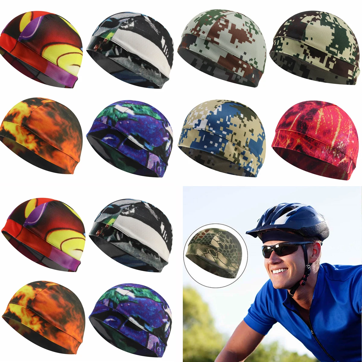 

Шапка-бини с охлаждающим черепом для мужчин и женщин, 4 шт., камуфляжная, подкладка для шлема, для бега, велоспорта, занятий спортом на открыто...