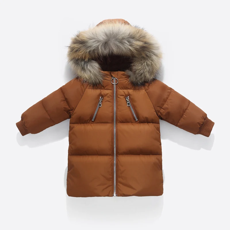 Детская зимняя куртка для мальчиков, пальто с капюшоном и меховым воротником, одежда для малышей, верхняя одежда, детская парка, куртка, зимний комбинезон для 2, 3, 4, 5, 6, 7, 8 лет - Цвет: Коричневый