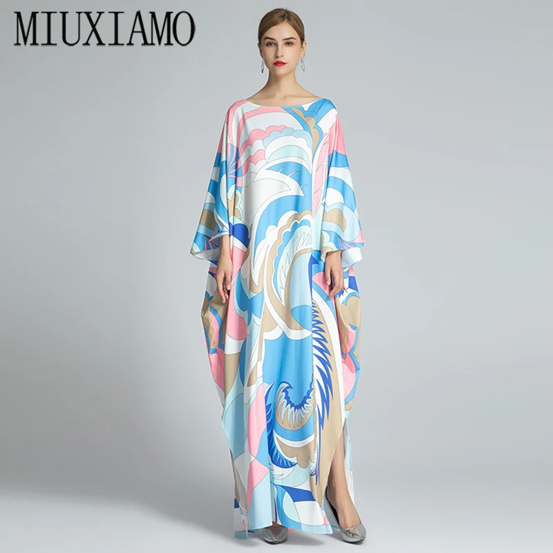 MIUXIMAO 2021 в богемном стиле размера плюс платье с О образным вырезом рукавами