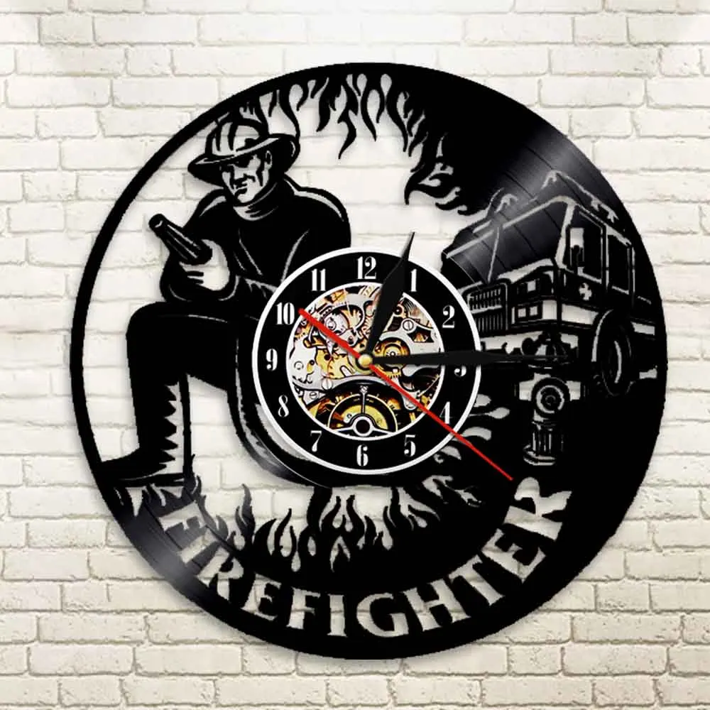 Настенные часы пожарный персонализированные виниловые музыкальные с записью