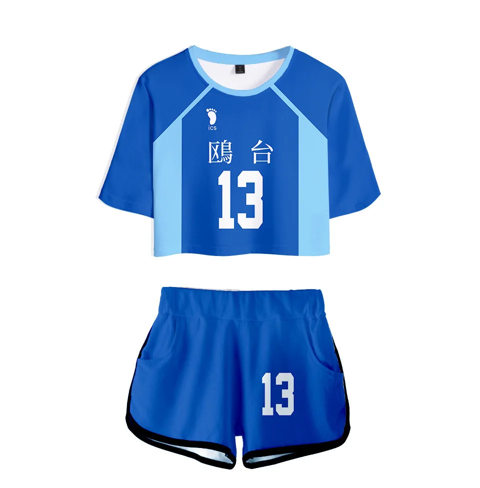 

Women Two Piece Set Haikyuu Pajamas Outfits Kawaii Tops 3D Print Short Suit For Summer Cartoon Sleepwear Cosplay Costume Shirt